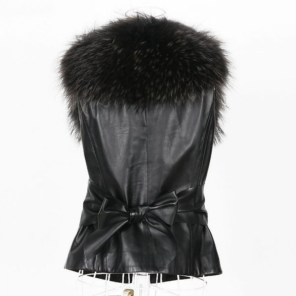 Leather and Faux Fur Vest Back