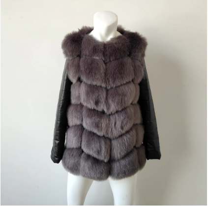 Faux Fox Fur Coat Dk Gray