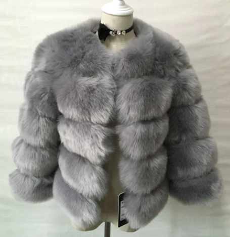 Mink Coats Women 2021 Winter Top Fashion Gray Faux Fur Coat